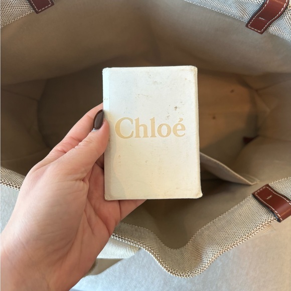 Chloe large woody tote bag in linen, cream with brown leather detail - Picture 11 of 11